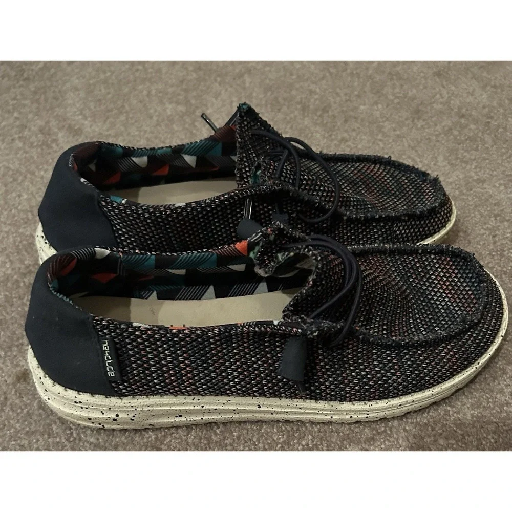 Size 8 HEYDUDE Women's Wendy Sox Slip-on Loafer Dark Mesh Upper Tri Color